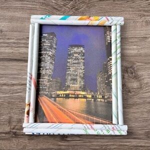 Handmade Picture Frame | Recycled Magazine & Newspaper | Chicago Night Photo